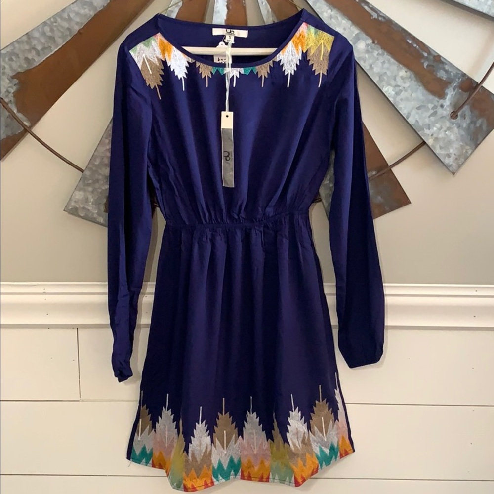Navy Aztec Embroidered Dress